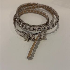 Fab White Patent With Silver Crystal Rhinestone Wrap Belt, Size Small